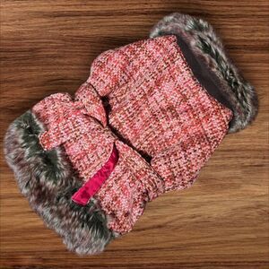 East Side Collection Red Tweed and Faux Fur Doggie Coat